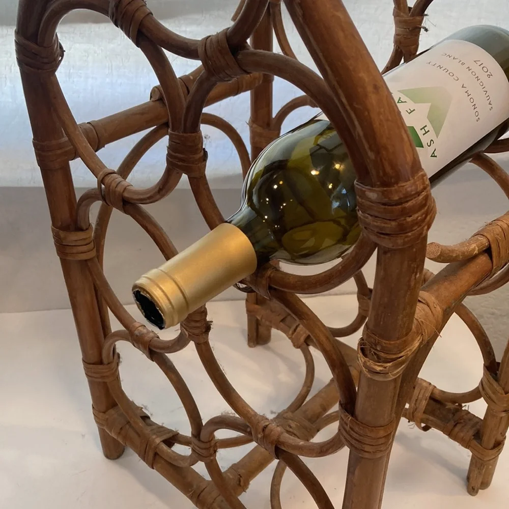 MCM Wine Rack Bamboo Rattan Wicker Boho Mid Century Modern Wine Storage